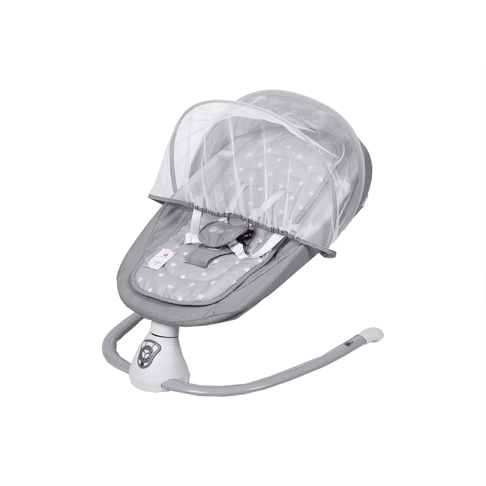 كرسي هزاز كهربائي للأطفال مع ناموسية - رمادي