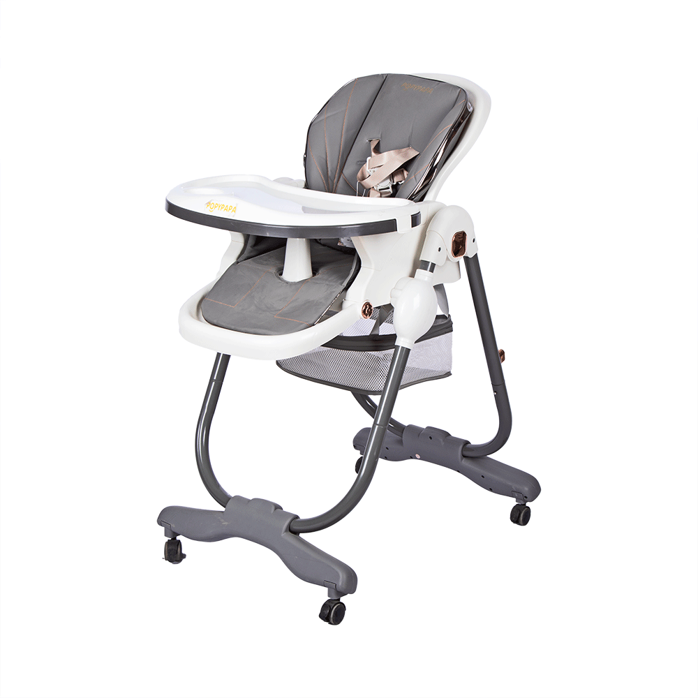 بوبيبابا كرسي طعام وعربة للأطفال - رمادي