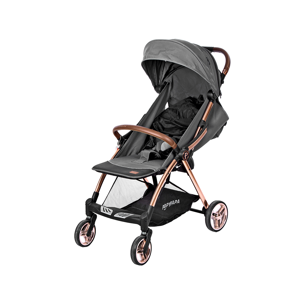عربة أطفال بمظلة رمادية بإطارات - أسود