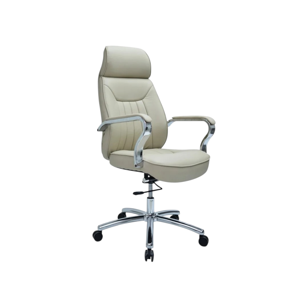 كرسي مكتب جلدي مريح دوار قابل للتعديل - بيج