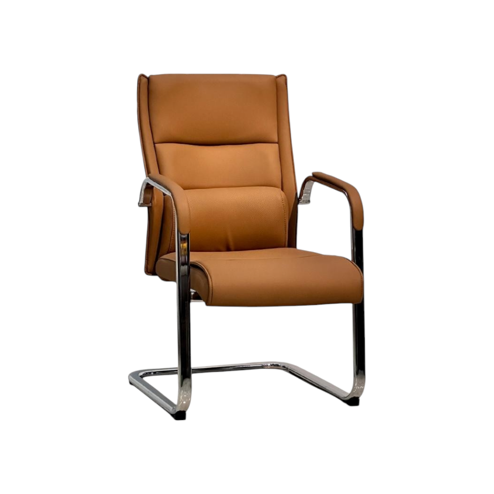 كرسي مكتب جلدي ثابت مريح - بني فاتح