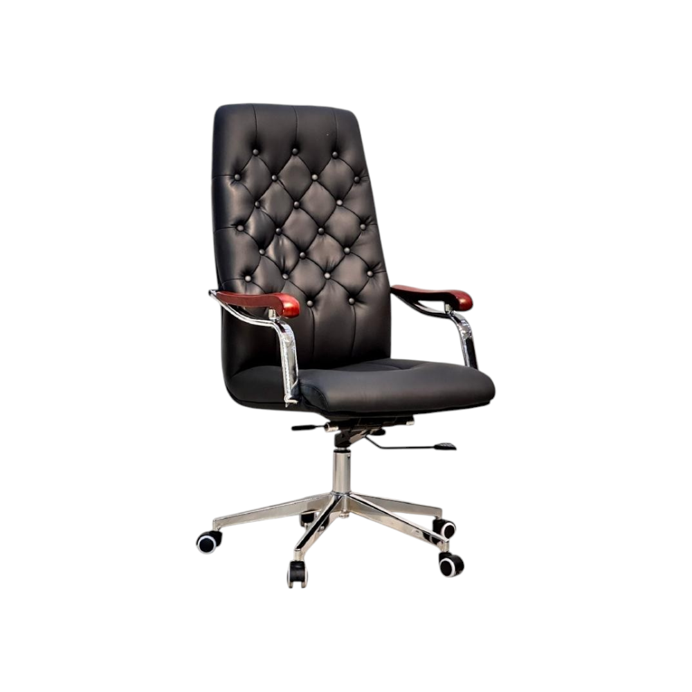 كرسي مكتب جلد فاخر دوار قابل للتعديل بتصميم كلاسيكي