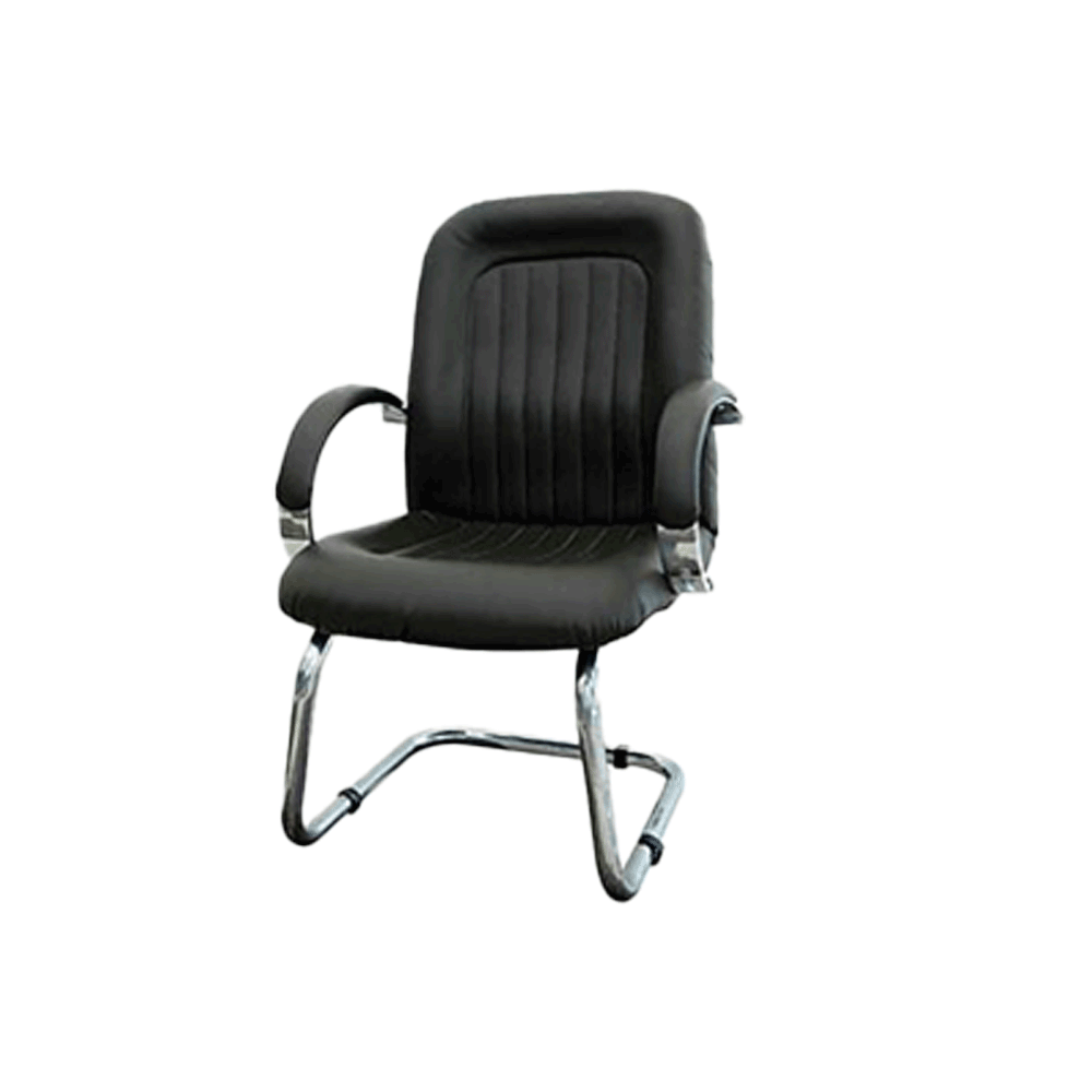 كرسي مكتبي جلد ثابت ظهر وسط موديل  AF412 - اسود