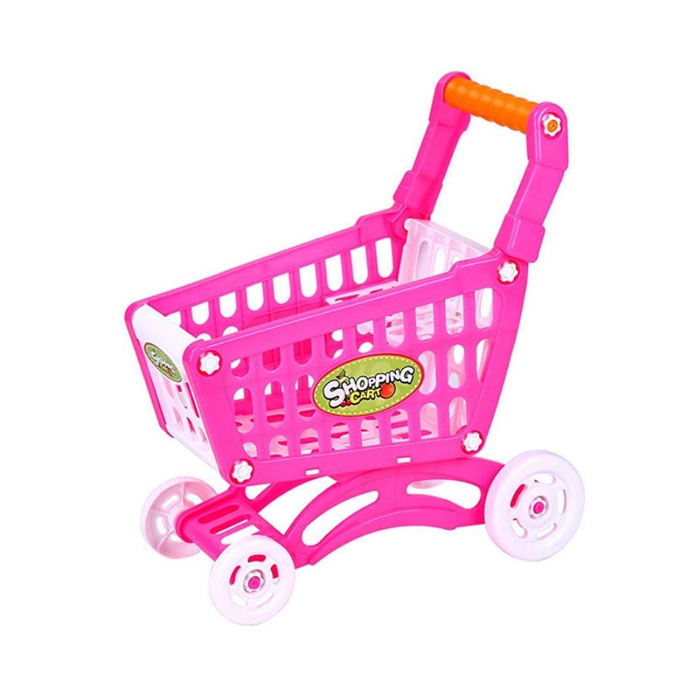  لعبة عربة تسوق صغيرة مع ملحقات سوبر ماركت مقاس 16×33×33 سم - وردي 