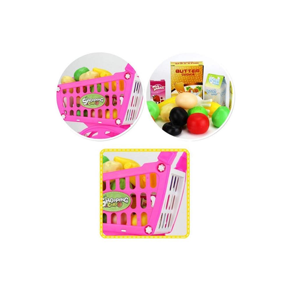  لعبة عربة تسوق صغيرة مع ملحقات سوبر ماركت مقاس 16×33×33 سم - وردي 