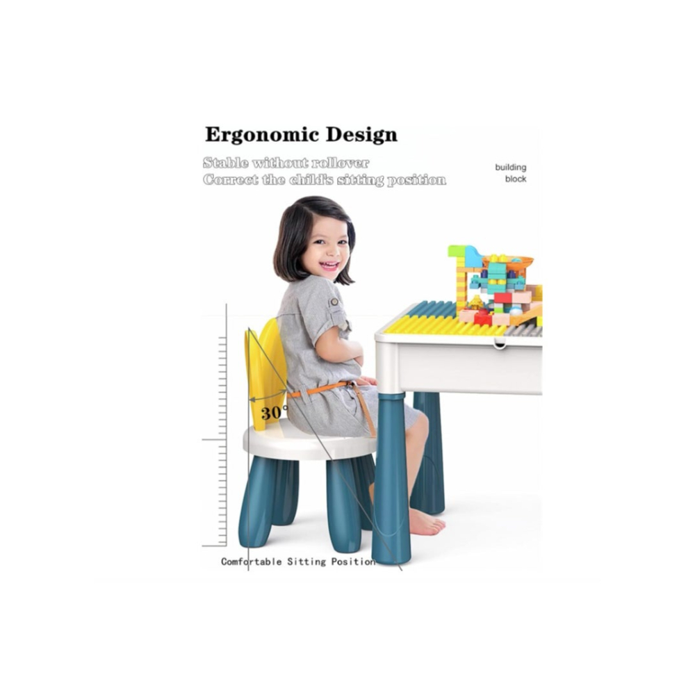 لعبة مرح مجموعة لعب طاولة نشاط للأطفال مع كرسي ومكعبات بناء مع طاولة مياه رملية - موديل 7744
