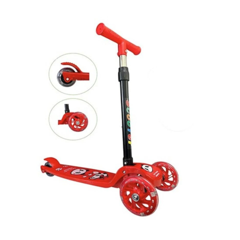 لعبة مرح سكوتر أطفال بثلاث عجلات قابل للطي إرتفاع قابل للتعديل مع عجلات مضيئة - أحمر