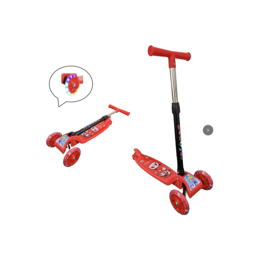 لعبة مرح سكوتر أطفال بثلاث عجلات قابل للطي إرتفاع قابل للتعديل مع عجلات مضيئة - أحمر