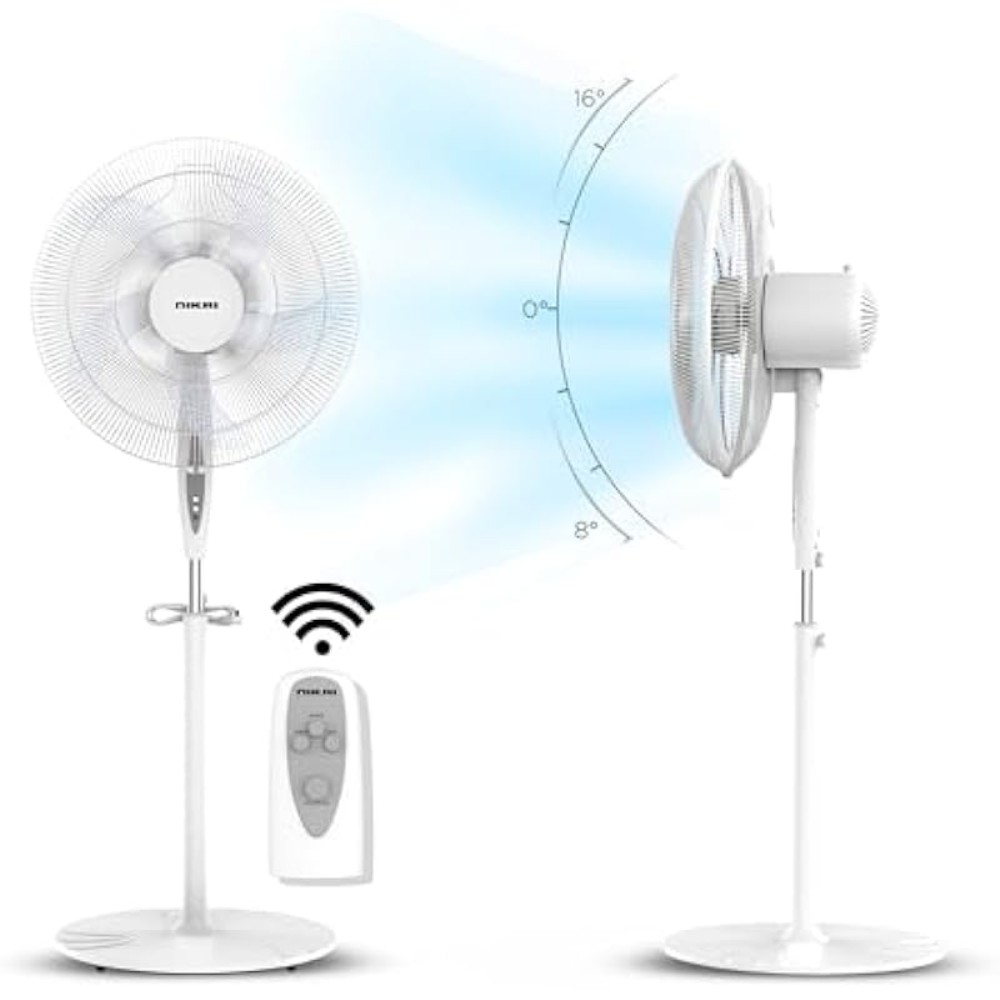 مروحة عمودية نيكاي، 5 شفرات، ريموت تحكم، أبيض - NPF1634RT