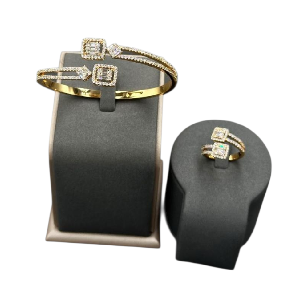 اسوارة زركون مع الخاتم بلون ذهبي وافصاص فضي