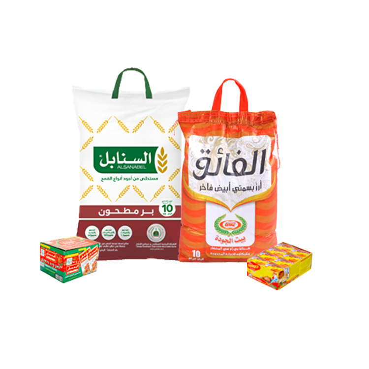 باكج الفائق أرز بسمتي 10 كيلو + السنابل بر 10 كيلو + مكعبات مرقة ماجي 24 حبة + كرتون صلصة المدهش عبوة 25*70جم