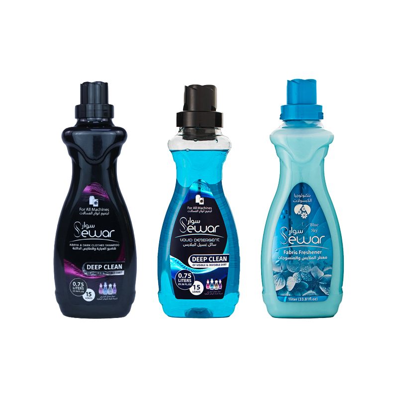 باكج سوار سائل غسيل الملابس -0.75 لتر + معطر و منعم الملابس و المنسوجات 1 لتر + شامبو عبايات 0.75 لتر