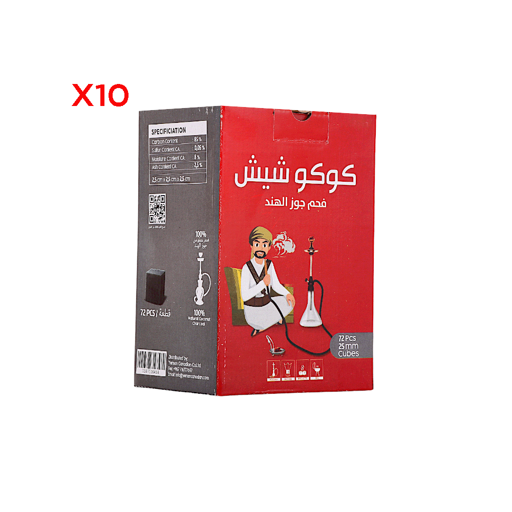 كوكوشيش فحم جوز الهند شكل مربعات 72 قطعة - 10 باكت