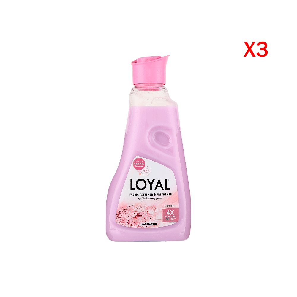 لويال منعم ومعطر الملابس وردي ناعم 30 غسلة 750 مل - 3 حبات