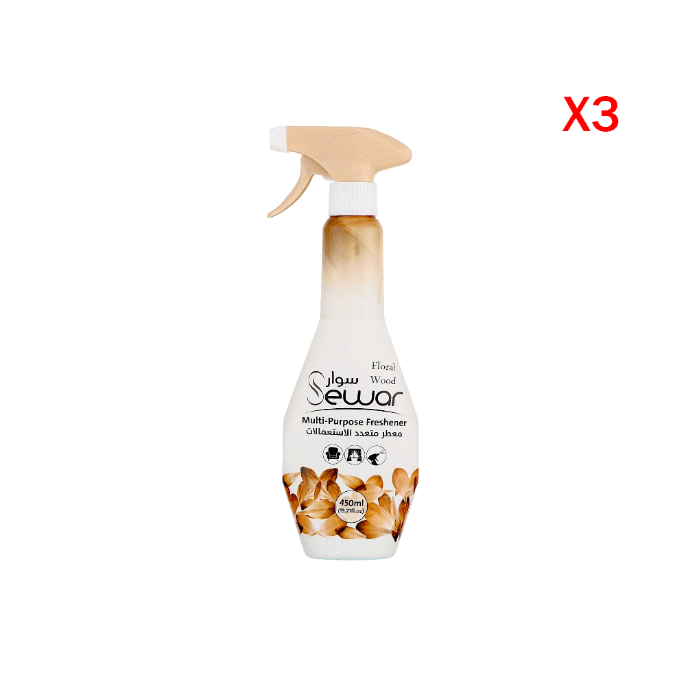 سوار بخاخ معطر جو متعدد الاستعمالات خشب الزهور 450 مل - 3 حبات