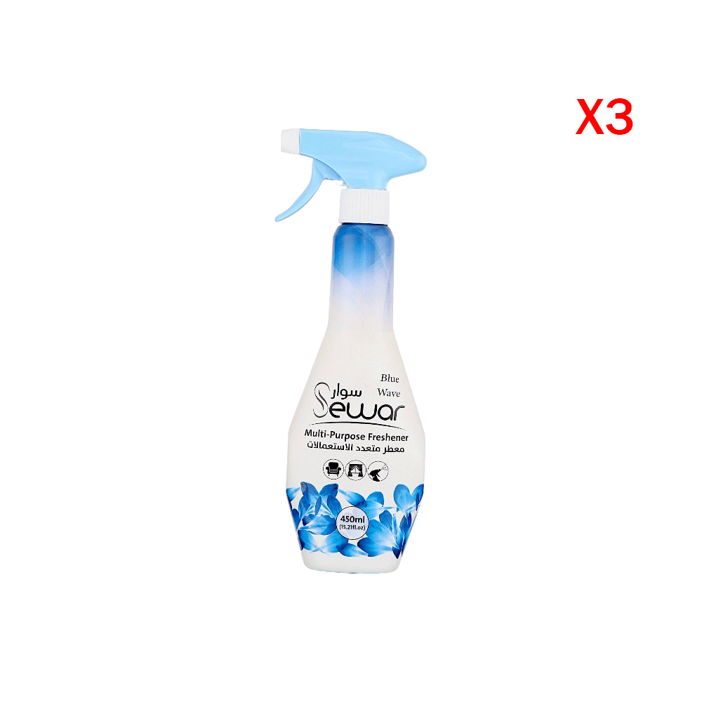 سوار بخاخ معطر جو متعدد الاستعمالات الموج الأزرق 450 مل - 3 حبات