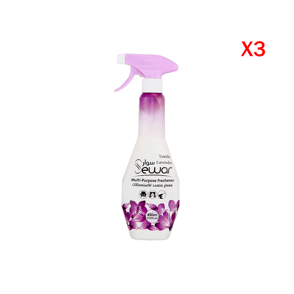 سوار بخاخ معطر جو متعدد الاستعمالات باللافندر 450 مل - 3 حبات