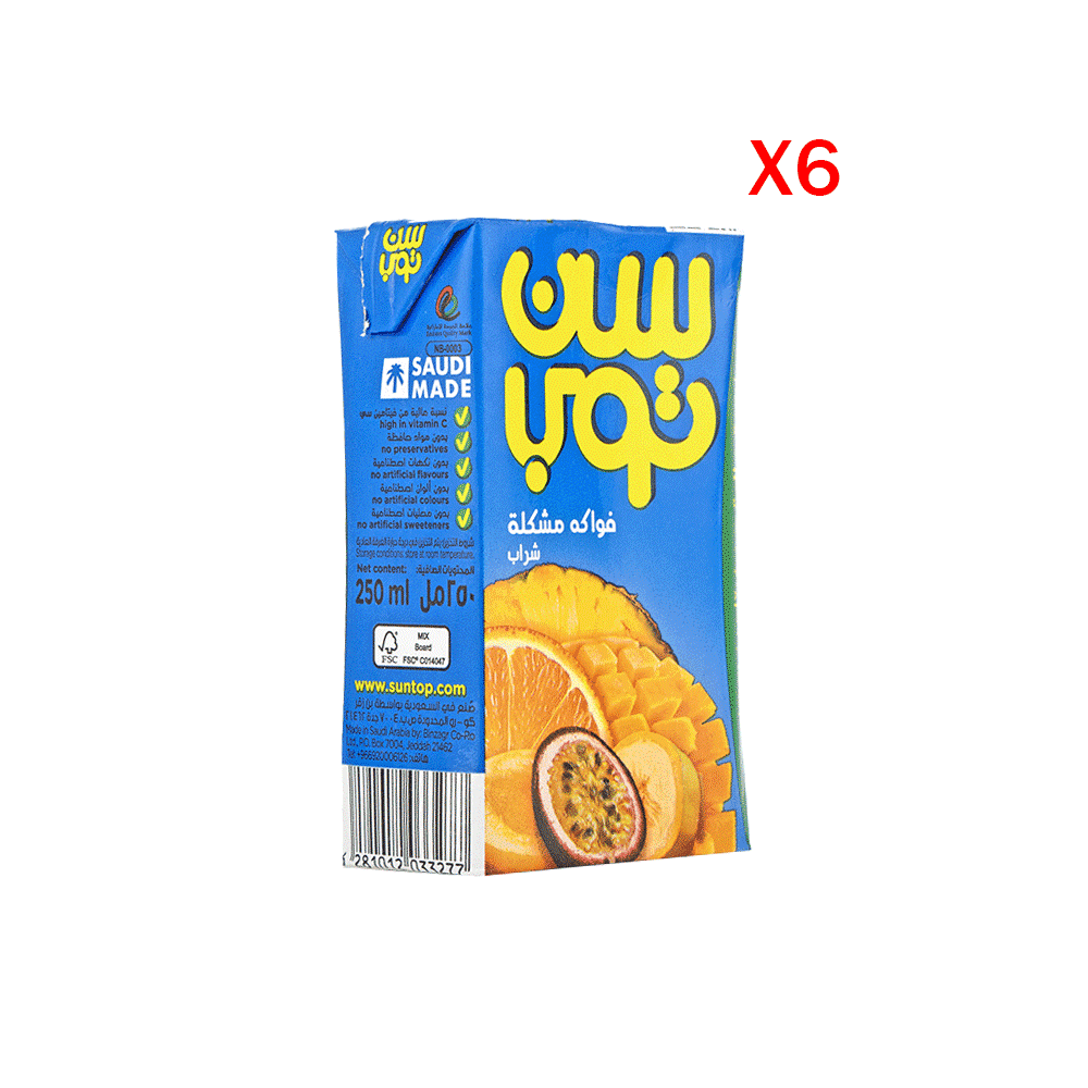 سن توب شراب فواكه مشكلة 250 مل - 6 حبات 