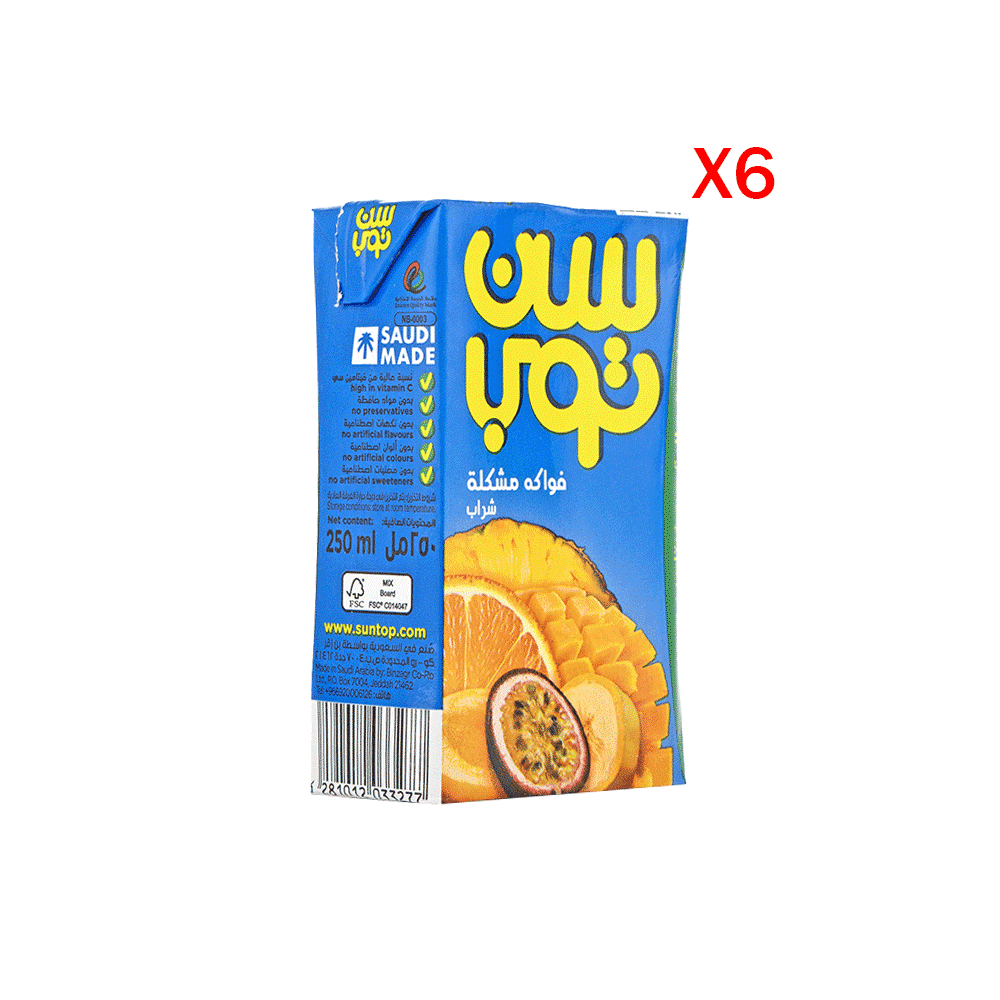سن توب شراب فواكه مشكلة 250 مل - 6 حبات 