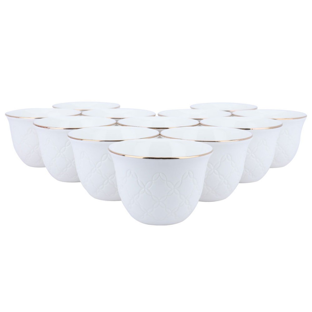 طقم فناجين قهوة عربي السيف غاليري، بورسلان، بنقش إسلامي، 12 قطعة - أبيض