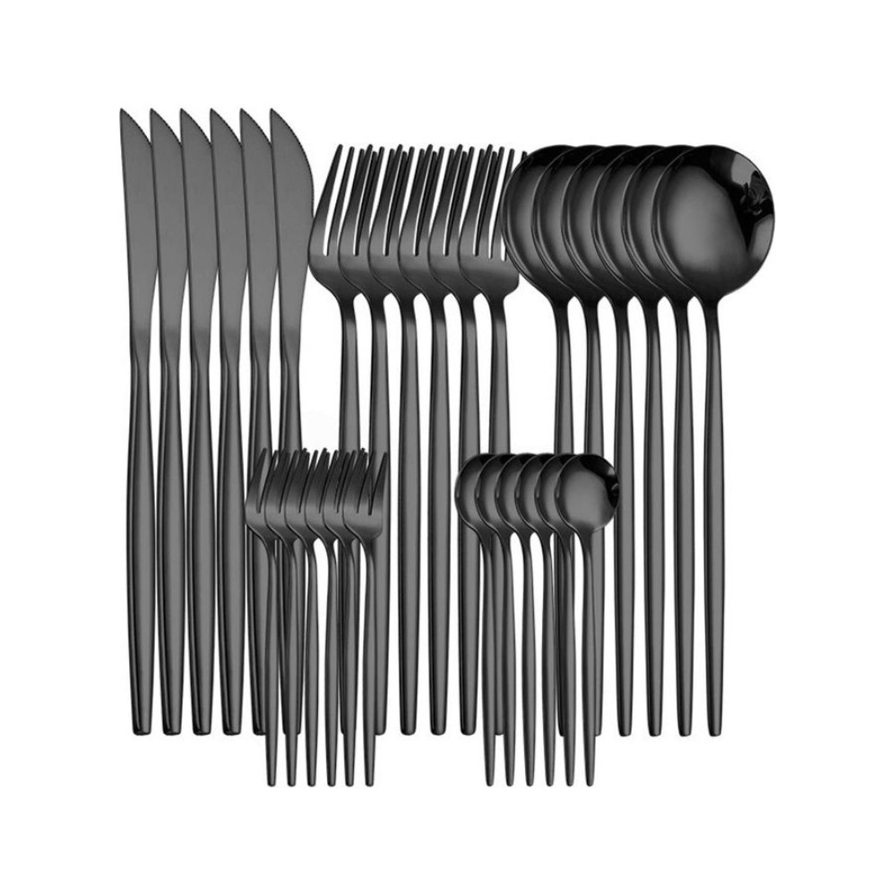 مجموعة ملاعق وشوك وسكاكين - 30 قطعة - أسود - 20 سم