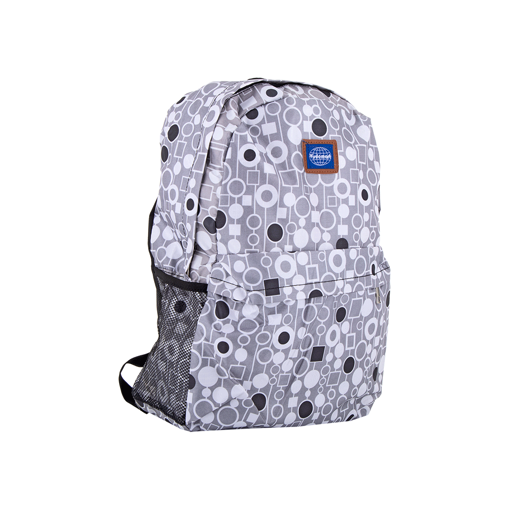 حقيبة ظهر مدرسية بنقشة هندسية - رمادي