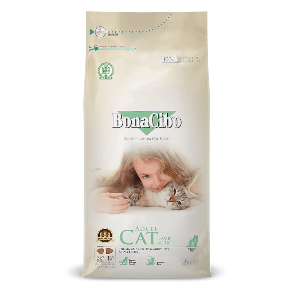 طعام القطط الجاف بونا سيبو بنكهة اللحم والأرز للقطط البالغة 2 كيلو