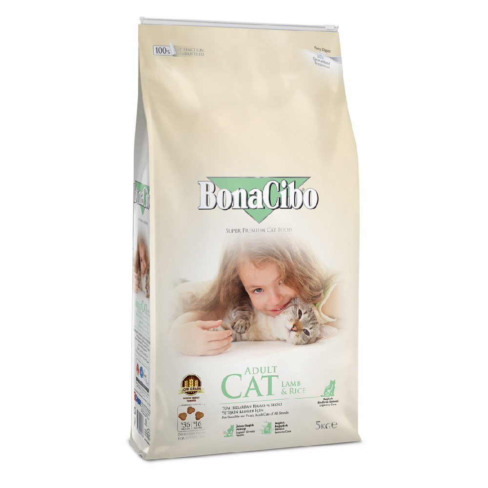 طعام القطط الجاف بونا سيبو بنكهة اللحم والأرز للقطط البالغة 5 كيلو