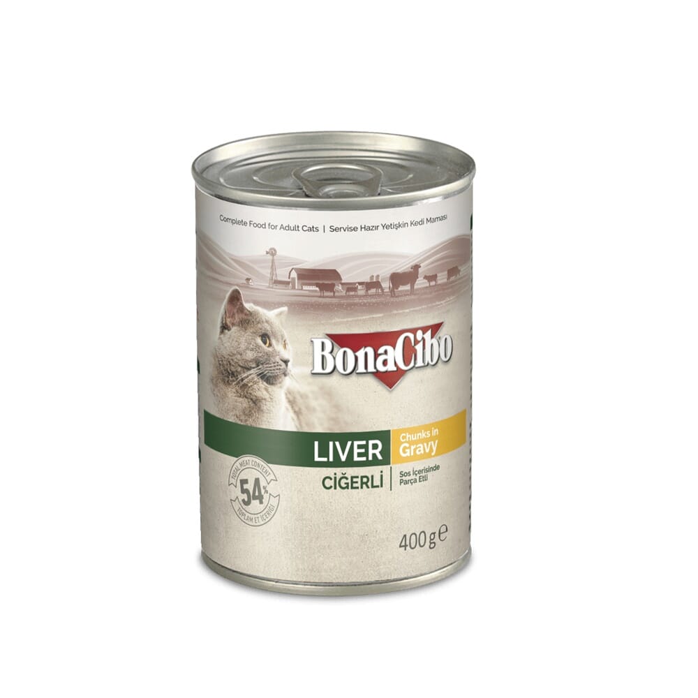 معلبات بونا سيبو بنكهة الكبدة للقطط البالغة 400 جرام