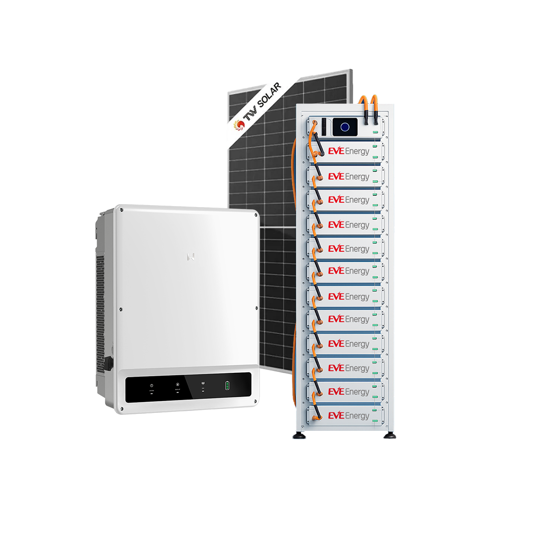 منظومة طاقة شمسية تتكون من انفرتر 50 كيلو (GOODWE 50K) 26 لوح شمسي TW راك EVE 60K