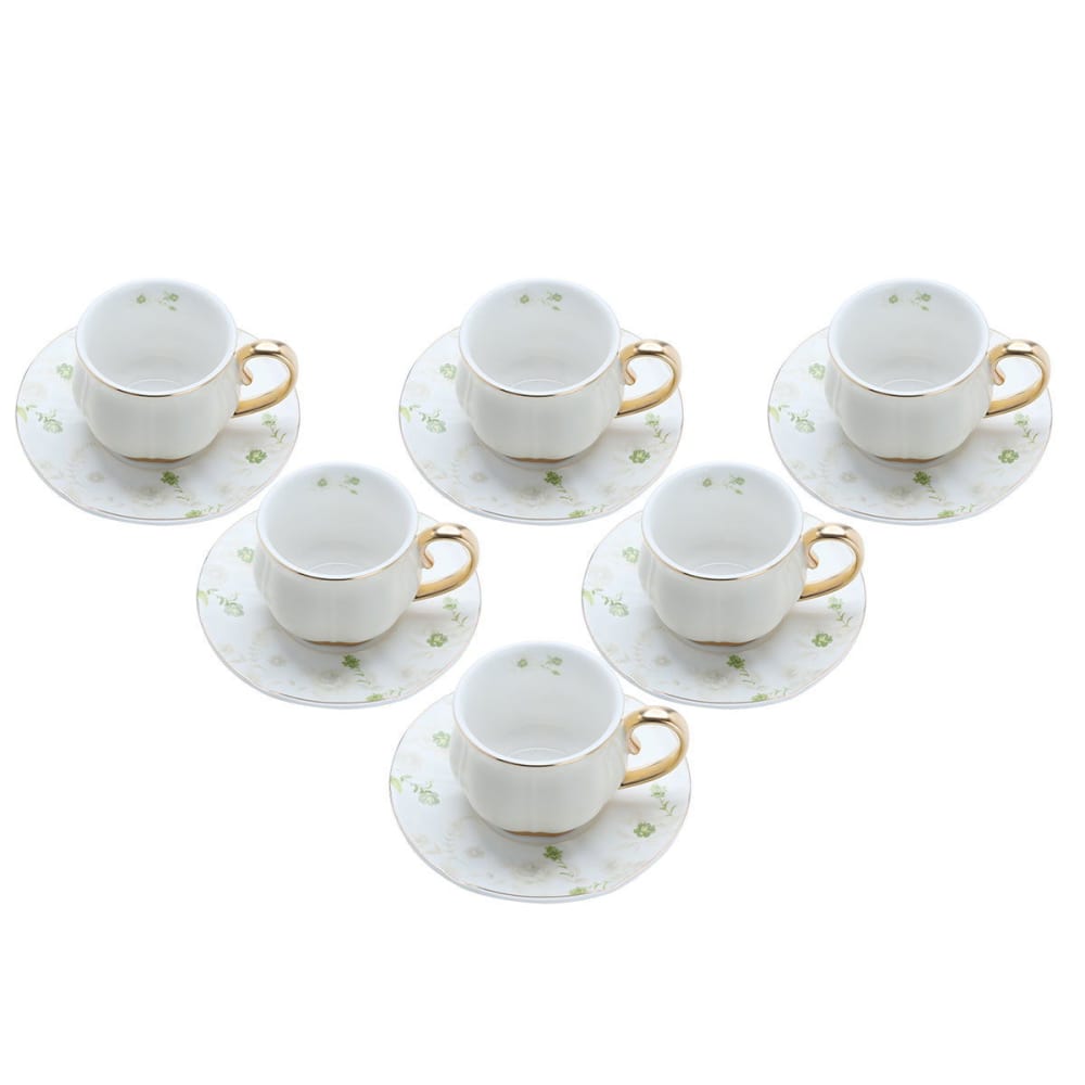 طقم فناجين قهوة مع صحن بورسلان السيف غاليري، 12 قطعة، 100 مل - بيج