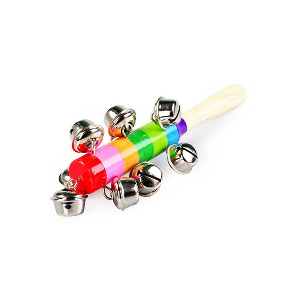  خشخيشة حلقة خشبية للأطفال مع جرس يدوي 