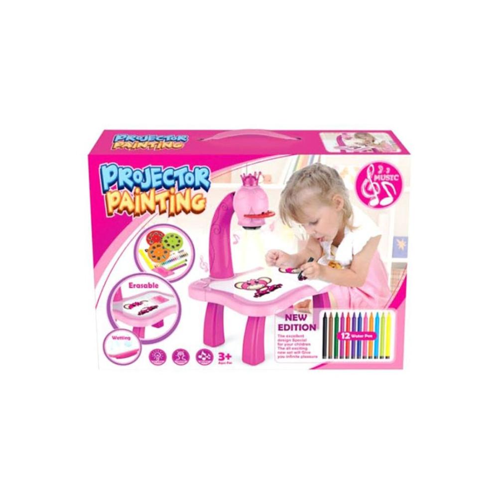 فاميلي سنتر بروجيكتور دوار للأطفال مع 12 قلم ملون و24 نمط