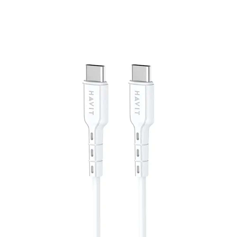 هافيت كابل شحن 2 متر تايب سي تايب سي بقوة 60 واط - أبيض