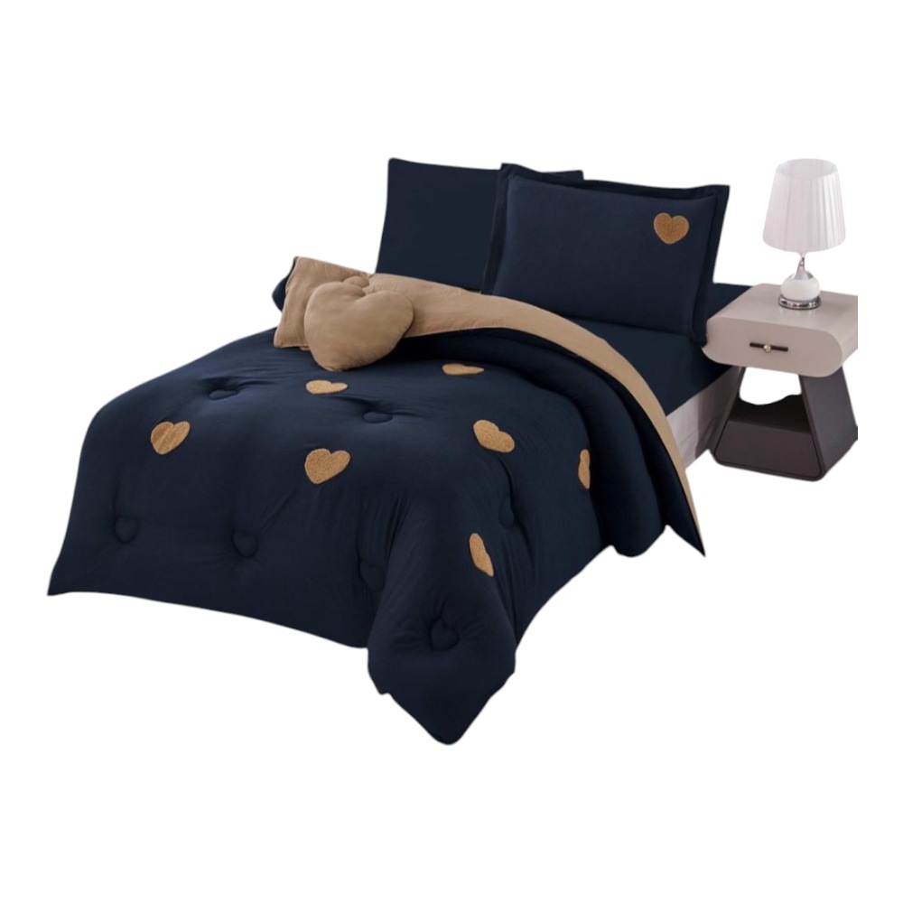 لحاف نفر قطن منفوخ-أزرق غامق مقاس 220 سم في 160 سم