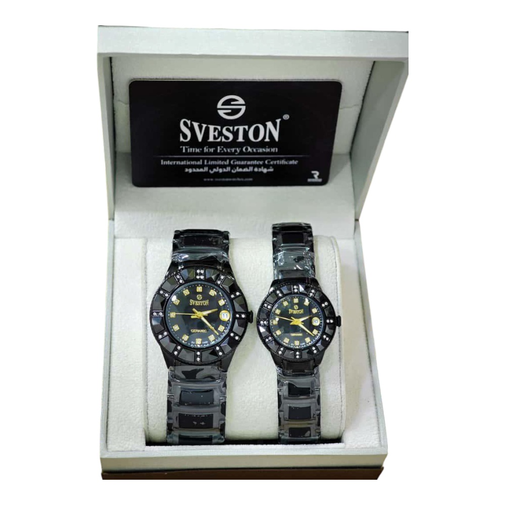 ساعة ماركة سفيستون أزواج سيراميك استيل - أسود