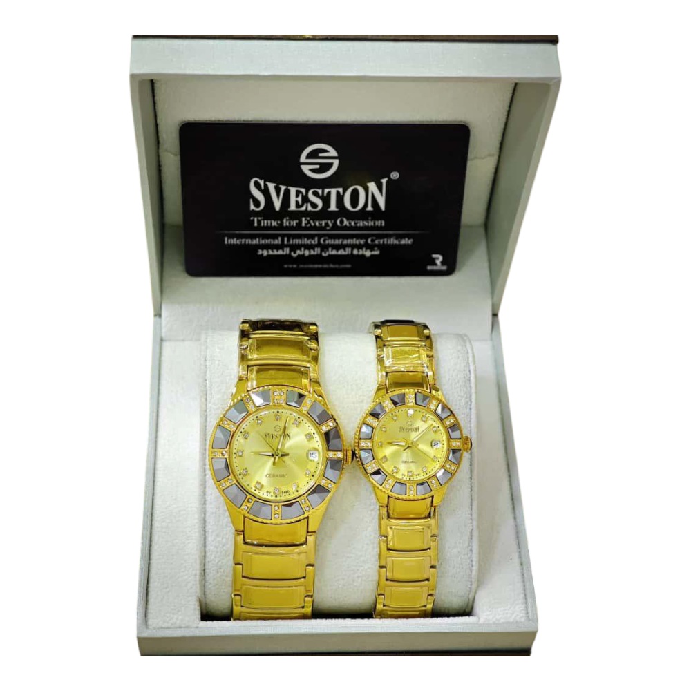 ساعة ماركة سفيستون أزواج سيراميك استيل -ذهبي