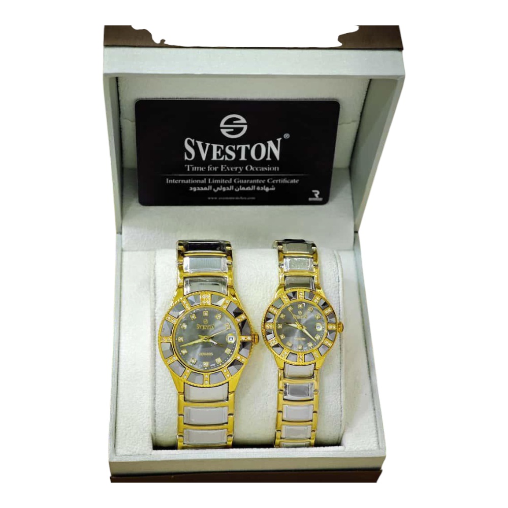ساعات ازواج ماركة سفيستون سيراميك استيل - ذهبي