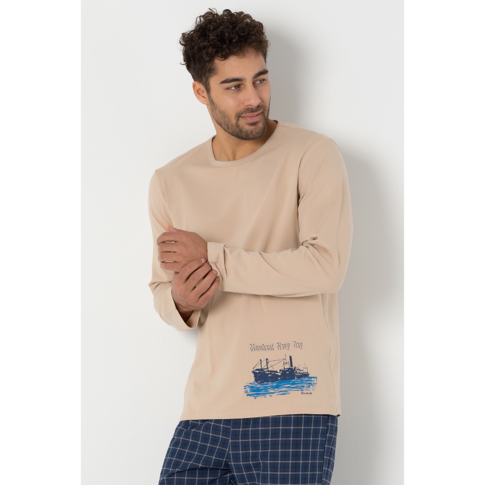 بجامة رجالية من دوريمي طقم باللون البيج مقاس كبير (L)