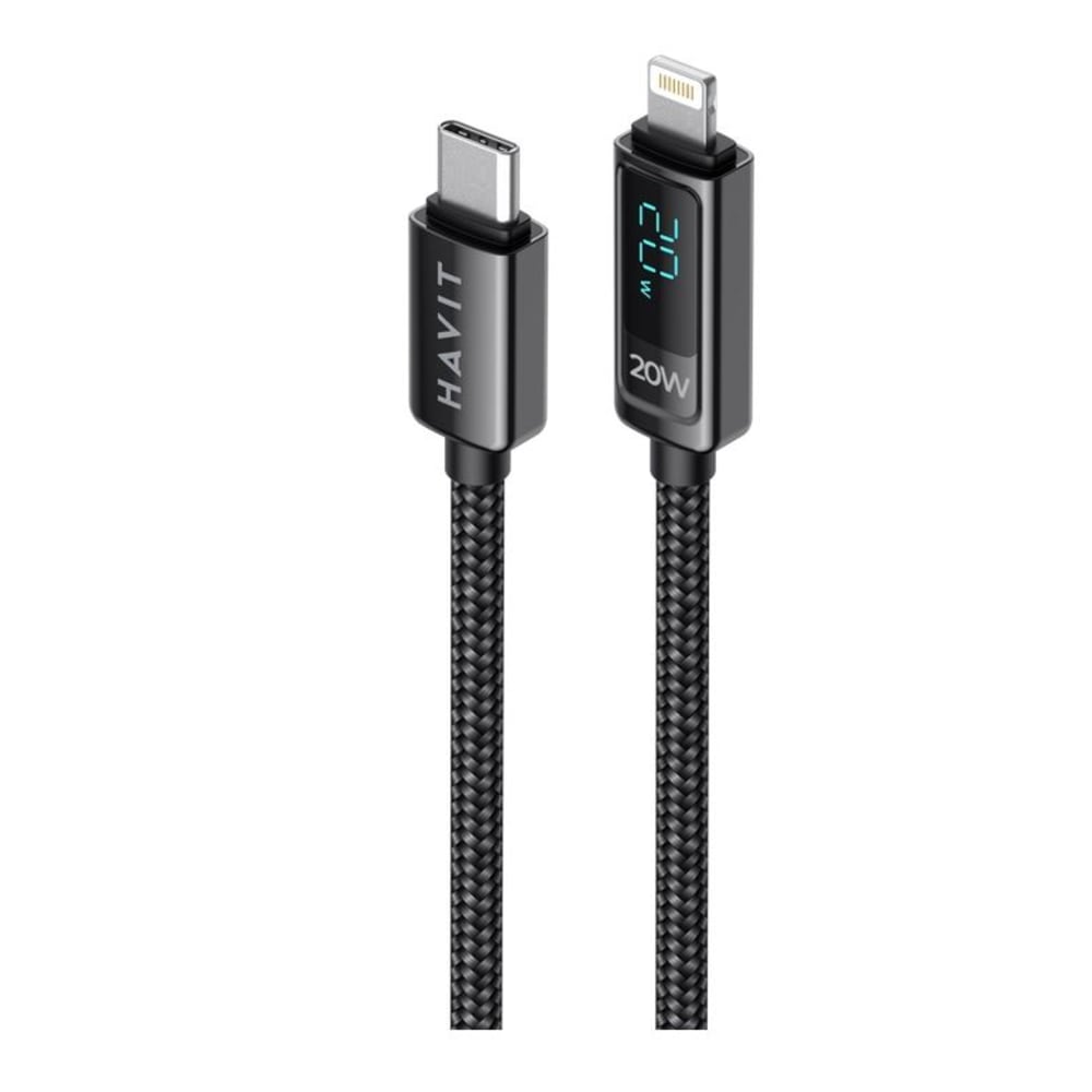 هافيت كابل شحن .1.2 متر تايب سي لايتنينج بقوة 20 واط - أسود