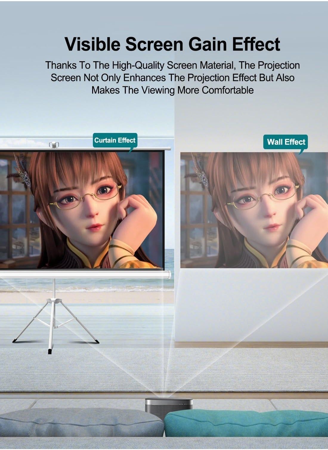 شاشة عرض محمولة بحجم 100 إنش 16:9 مع حامل ثلاثي القوائم - شاشة عرض بدقة 4K من الألياف الزجاجية باللون الأبيض للاستخدام في الهواء الطلق والداخلية