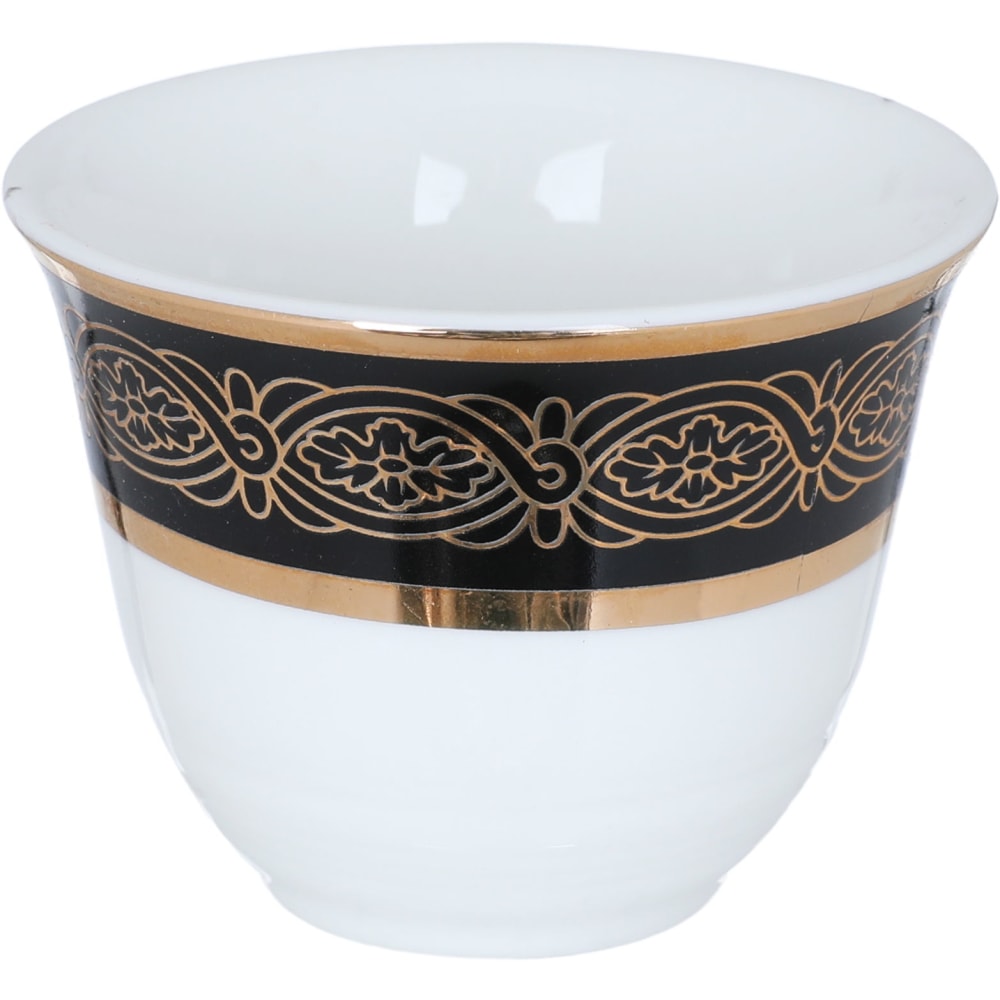 طقم فناجين قهوة عربي بورسلان السيف غاليري، منقوش بخط ذهبي، 12 قطعة - أبيض