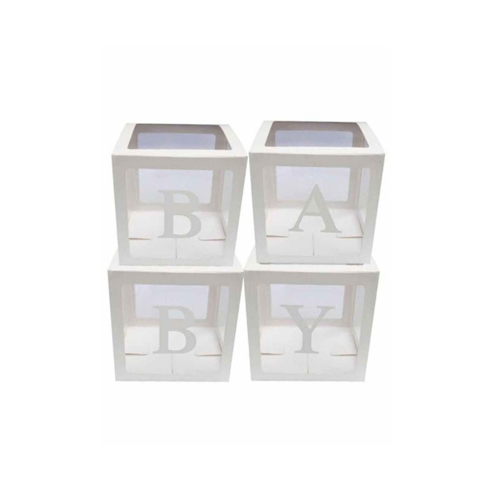 طقم صناديق زينة بالونات للأطفال - 4 قطع - AZ - أبيض - 12x12x12 بوصة