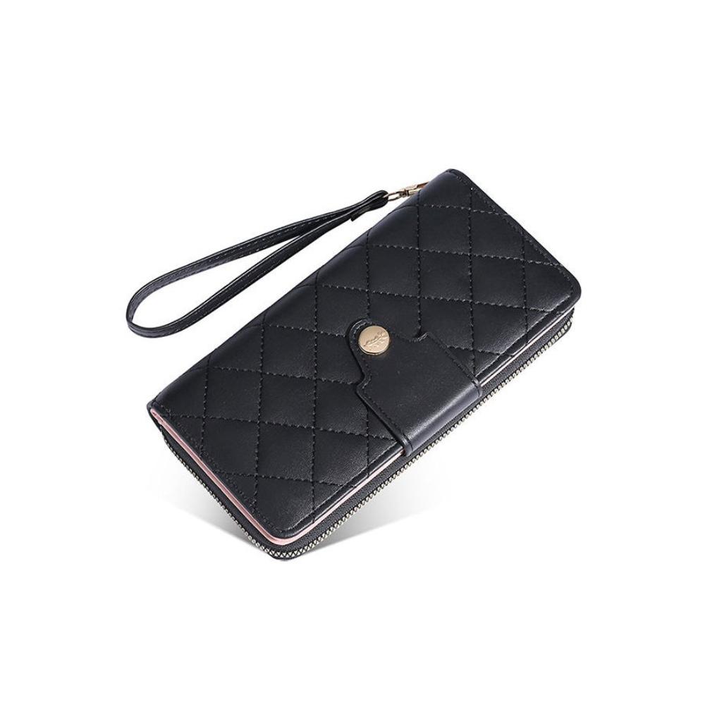 محفظة نسائية طويلة متعددة الوظائف من الجلد مقاس 19.5 سم × 10 سم × 3 سم موديل DCKW-102 - أسود