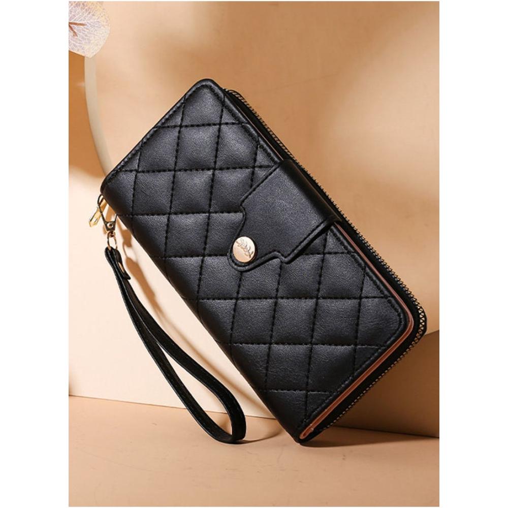 محفظة نسائية طويلة متعددة الوظائف من الجلد مقاس 19.5 سم × 10 سم × 3 سم موديل DCKW-102 - أسود