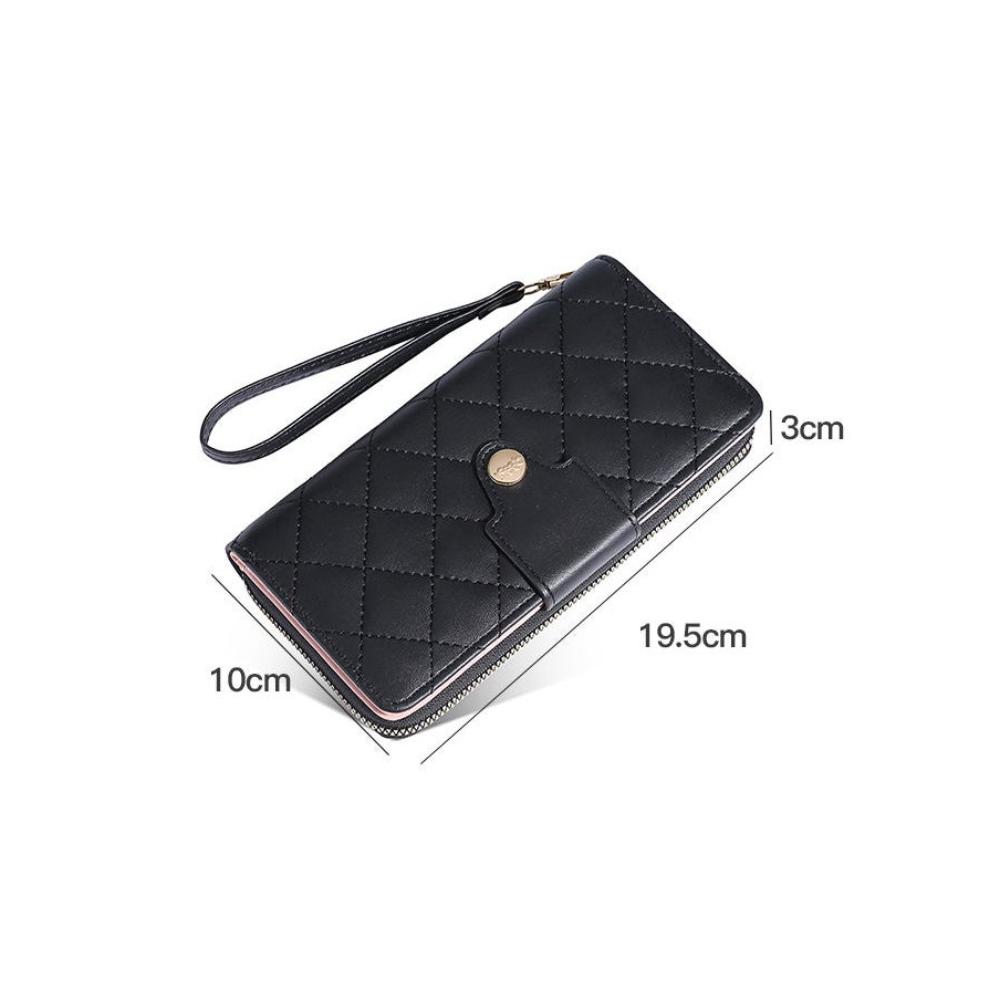محفظة نسائية طويلة متعددة الوظائف من الجلد مقاس 19.5 سم × 10 سم × 3 سم موديل DCKW-102 - أسود