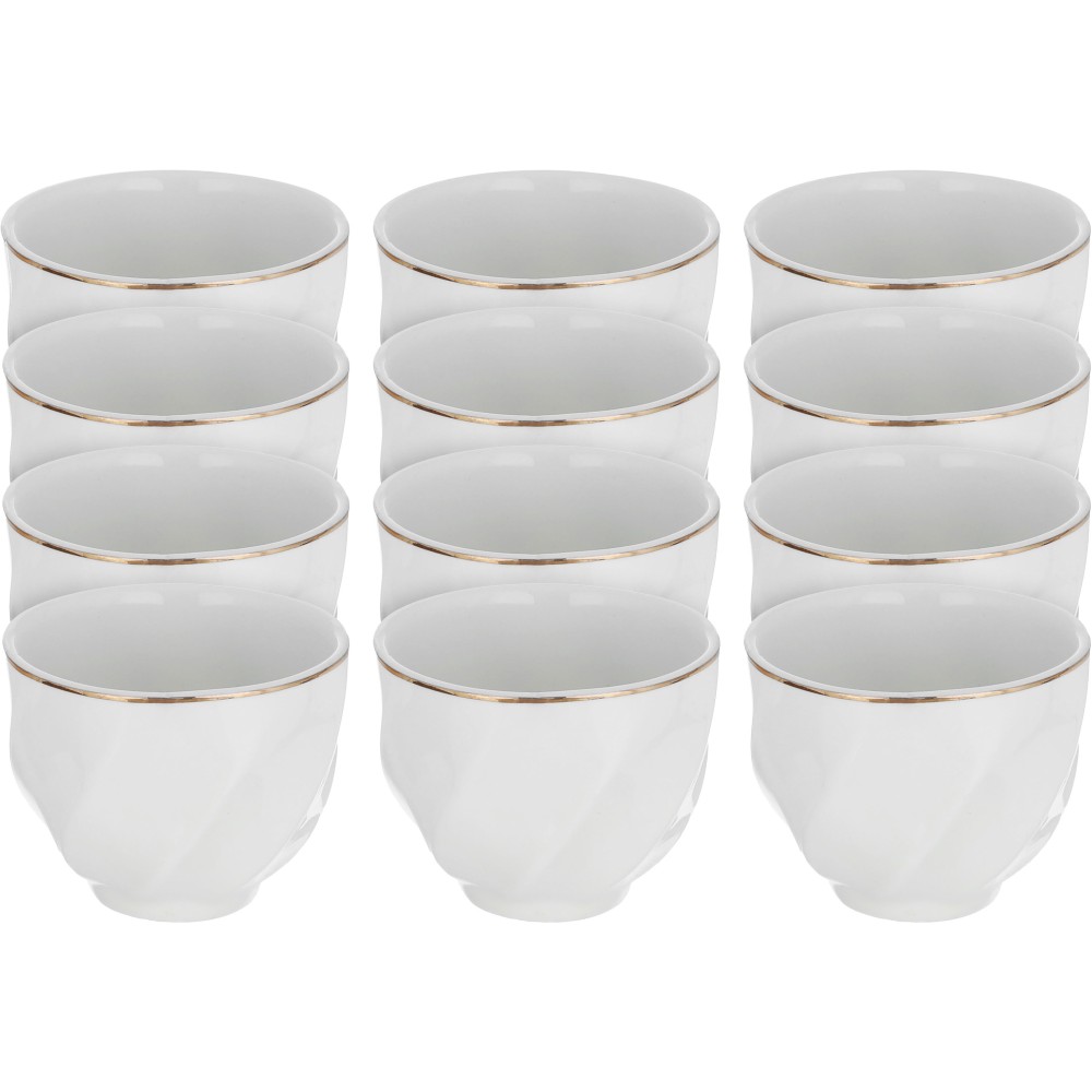 طقم فناجين بورسلان السيف غاليري، 12 قطعة - ابيض ذهبي