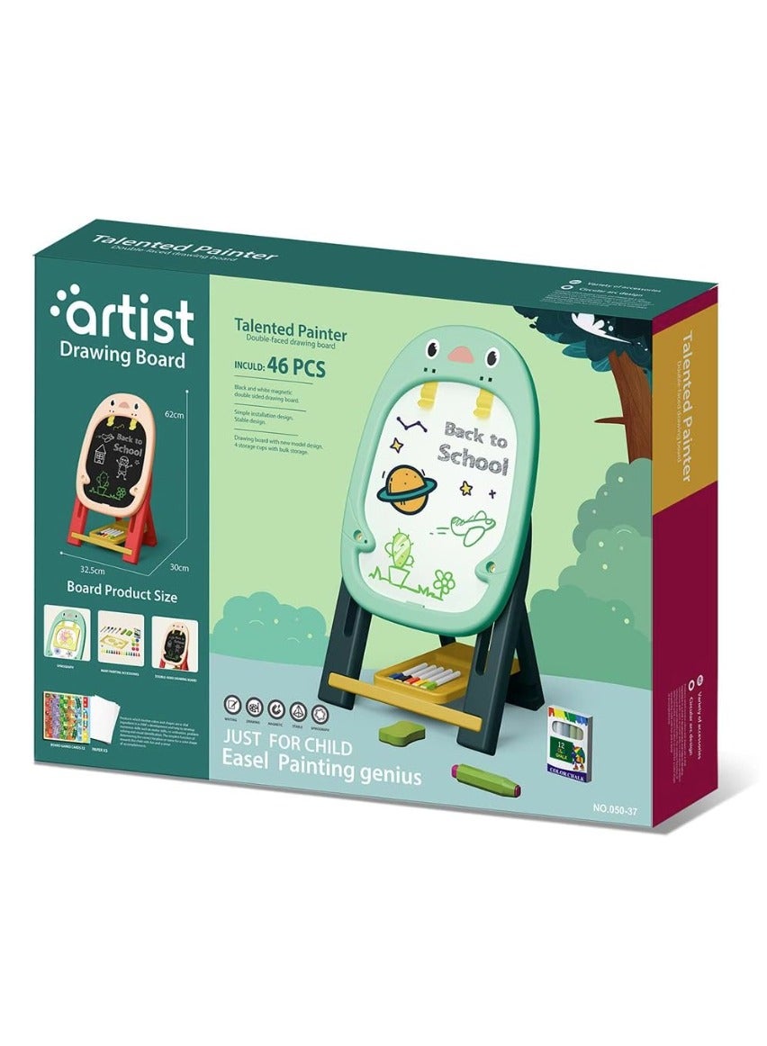 لعبة مرح لوحة رسم مغناطيسية بجانبين بتصميم بطريق - 46 قطعة