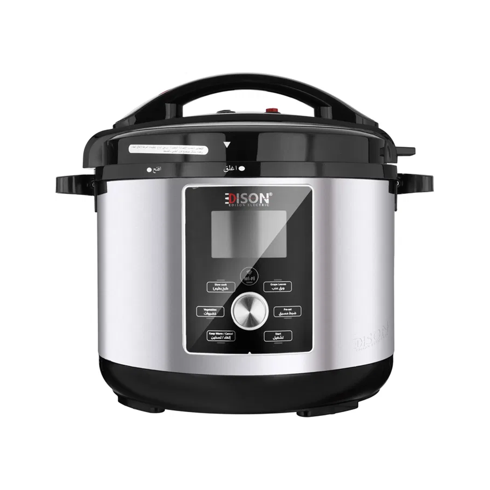 إديسون قدر ضغط كهربائي بوعاء جرانيت قوة 1200 وات وسعة 8 لتر 11 وظيفة - فضي اسود
