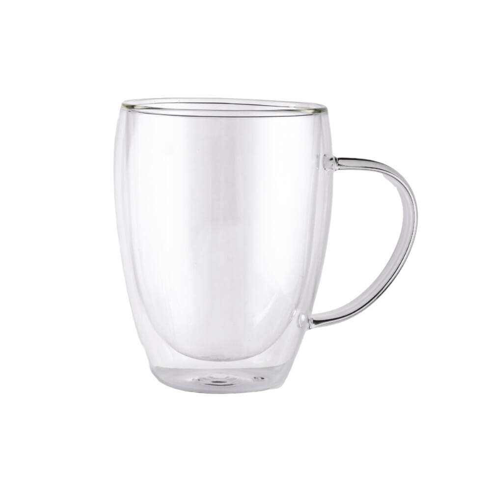 كوب زجاجي بجدار مزدوج مفرغ من الهواء و عازل للحرارة بسعة350  مل